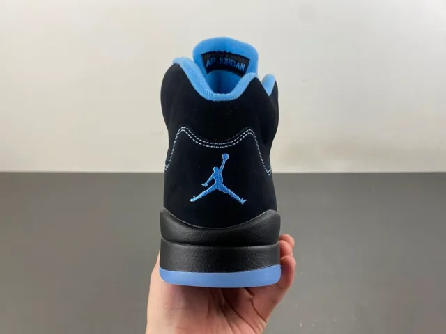 Air Jordan 5 Black Light Blue Suede Basketball Shoes 2