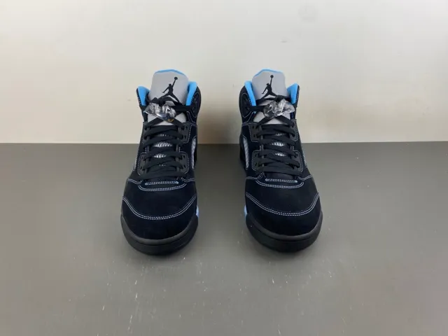 Air Jordan 5 Black Light Blue Suede Basketball Shoes 9