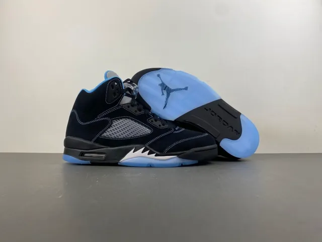 Air Jordan 5 Black Light Blue Suede Basketball Shoes 10