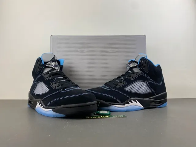 Air Jordan 5 Black Light Blue Suede Basketball Shoes 11