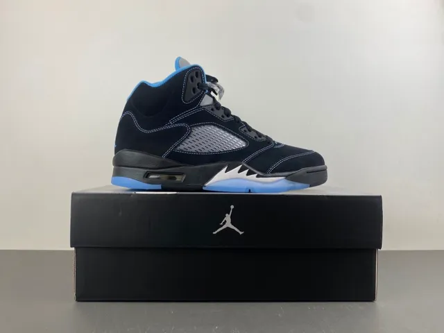 Air Jordan 5 Black Light Blue Suede Basketball Shoes 13