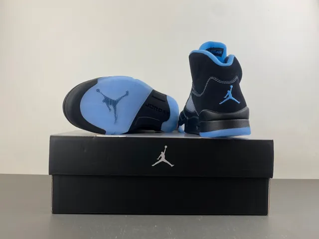 Air Jordan 5 Black Light Blue Suede Basketball Shoes 14
