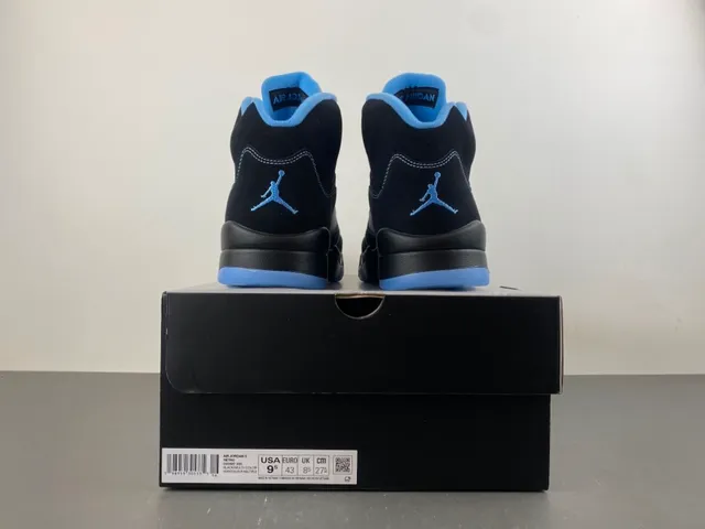 Air Jordan 5 Black Light Blue Suede Basketball Shoes 15