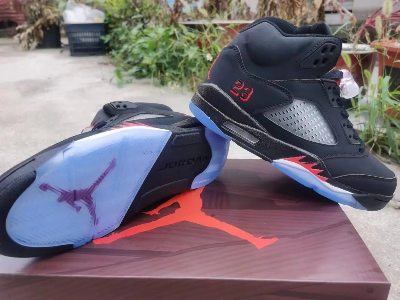 Air Jordan 5 Black Red Blue Basketball Shoes 3