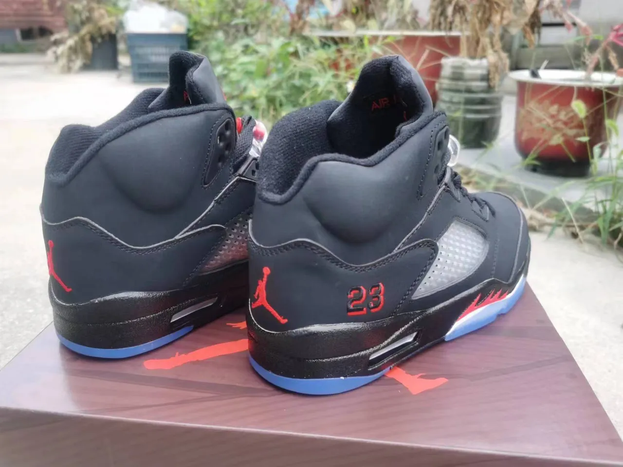 Air Jordan 5 Black Red Blue Basketball Shoes 4