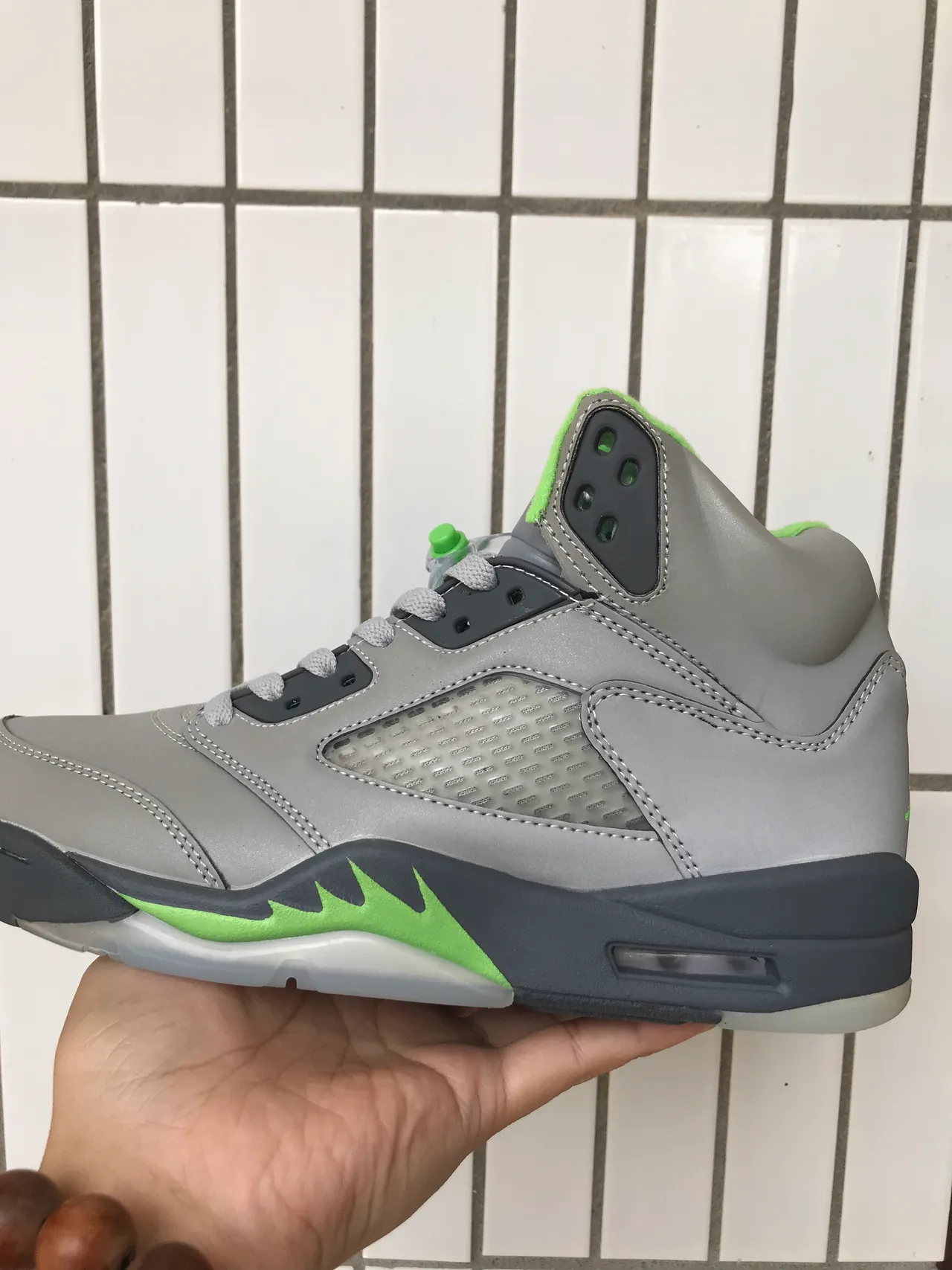 Air Jordan 5 Gray and Lime Green Basketball Shoes 2
