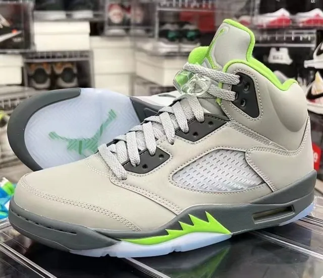 Air Jordan 5 Gray and Lime Green Basketball Shoes 3