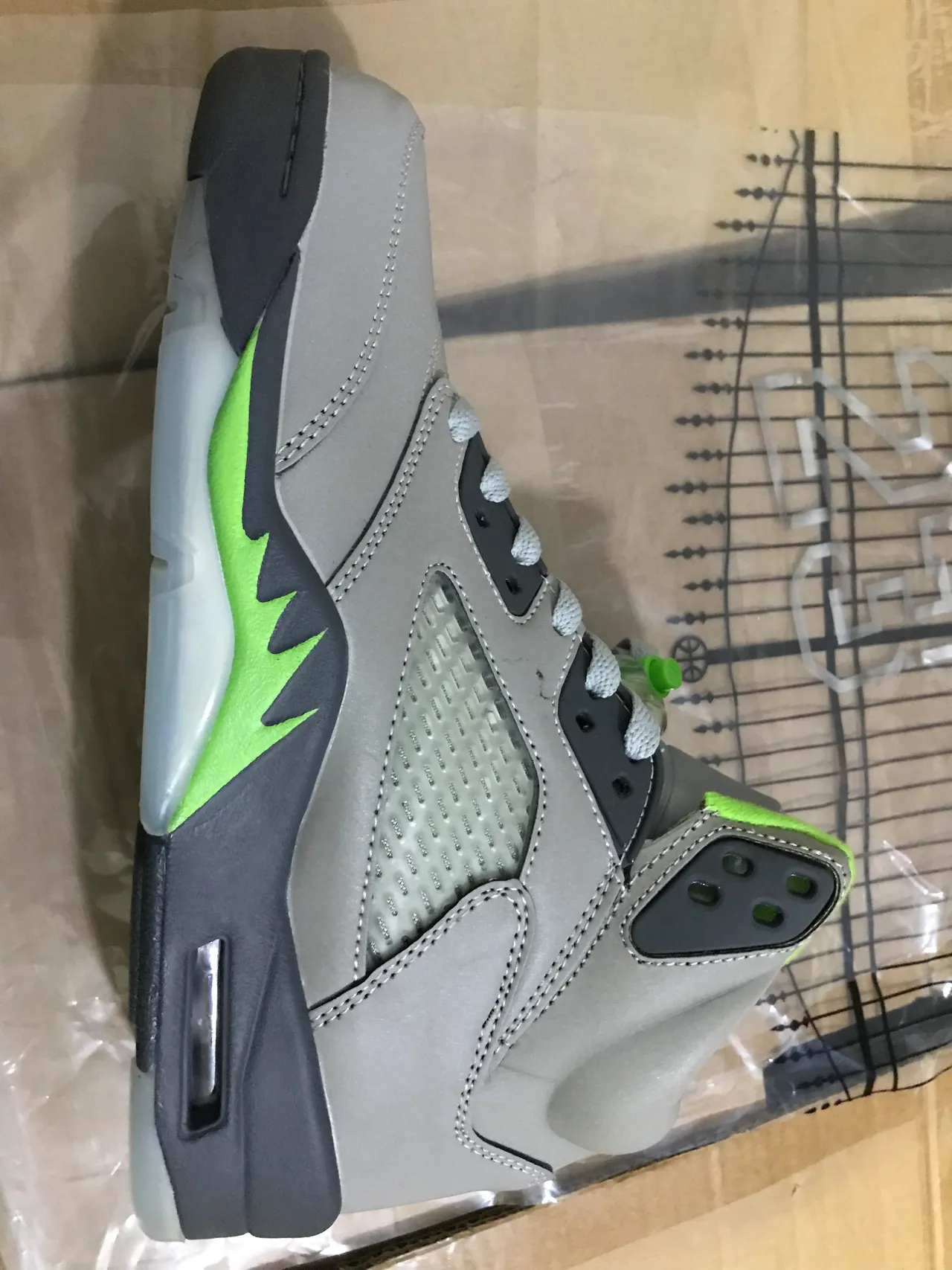 Air Jordan 5 Gray and Lime Green Basketball Shoes 5