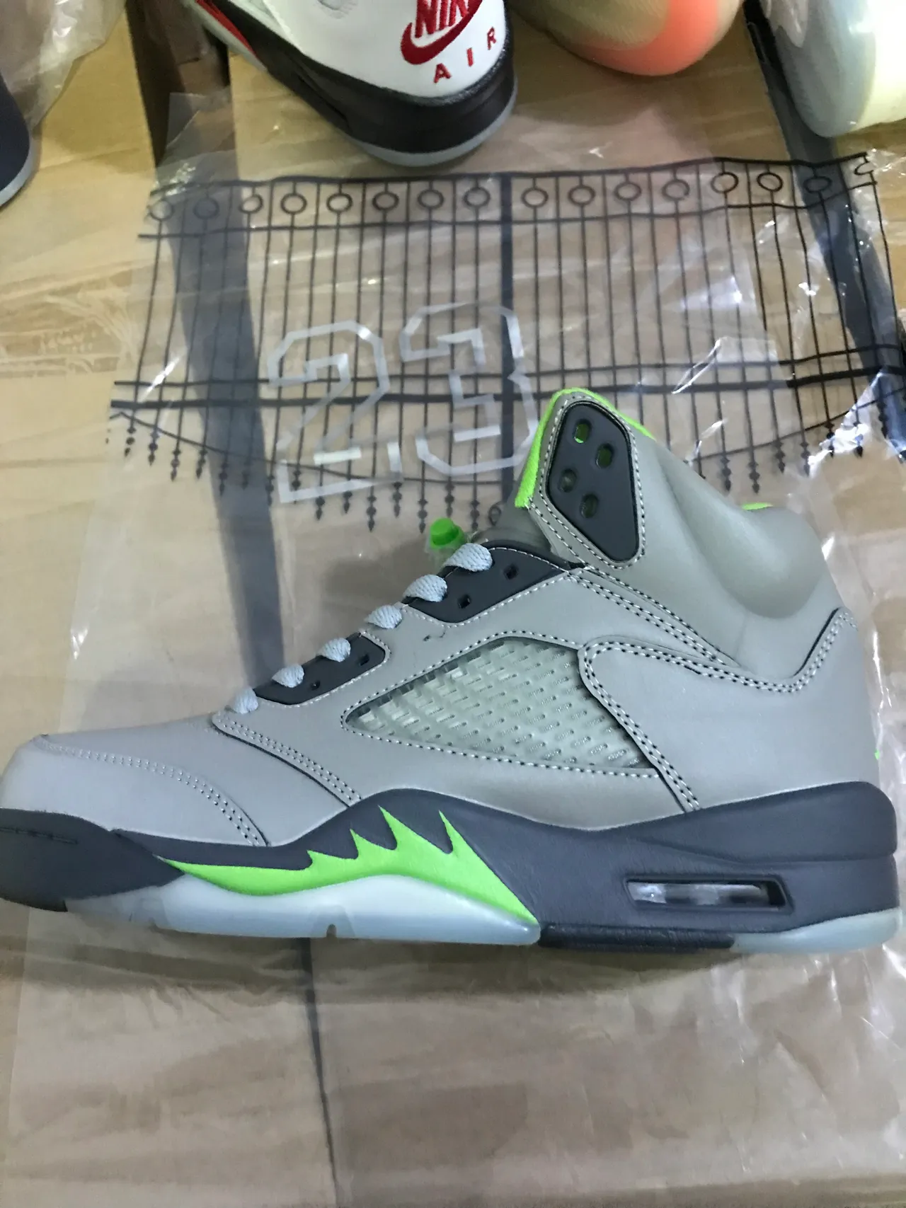 Air Jordan 5 Gray and Lime Green Basketball Shoes 6