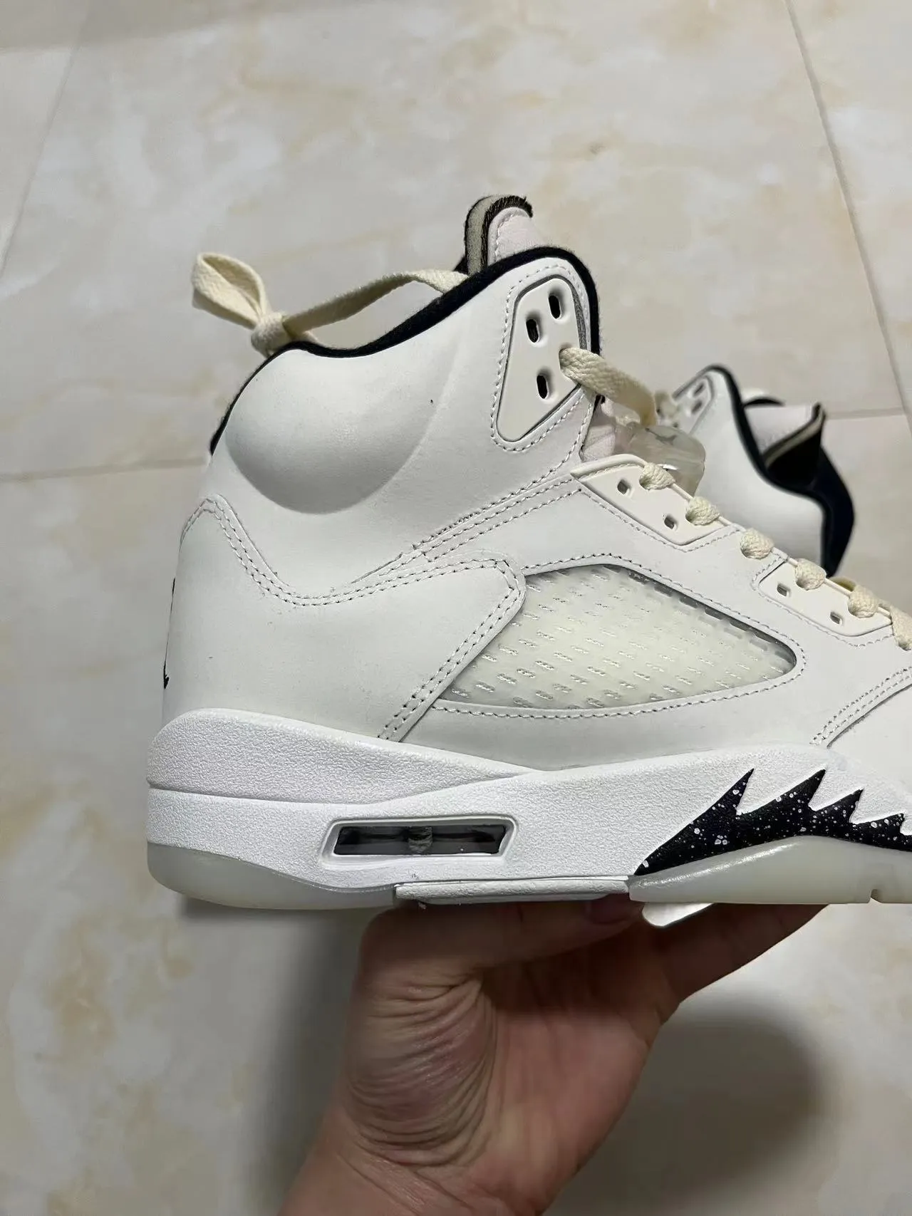 Air Jordan 5 White Black High-Top Leather And Mesh Basketball Shoes 4