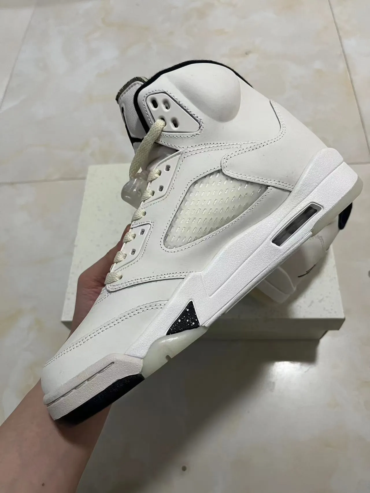 Air Jordan 5 White Black High-Top Leather And Mesh Basketball Shoes 5
