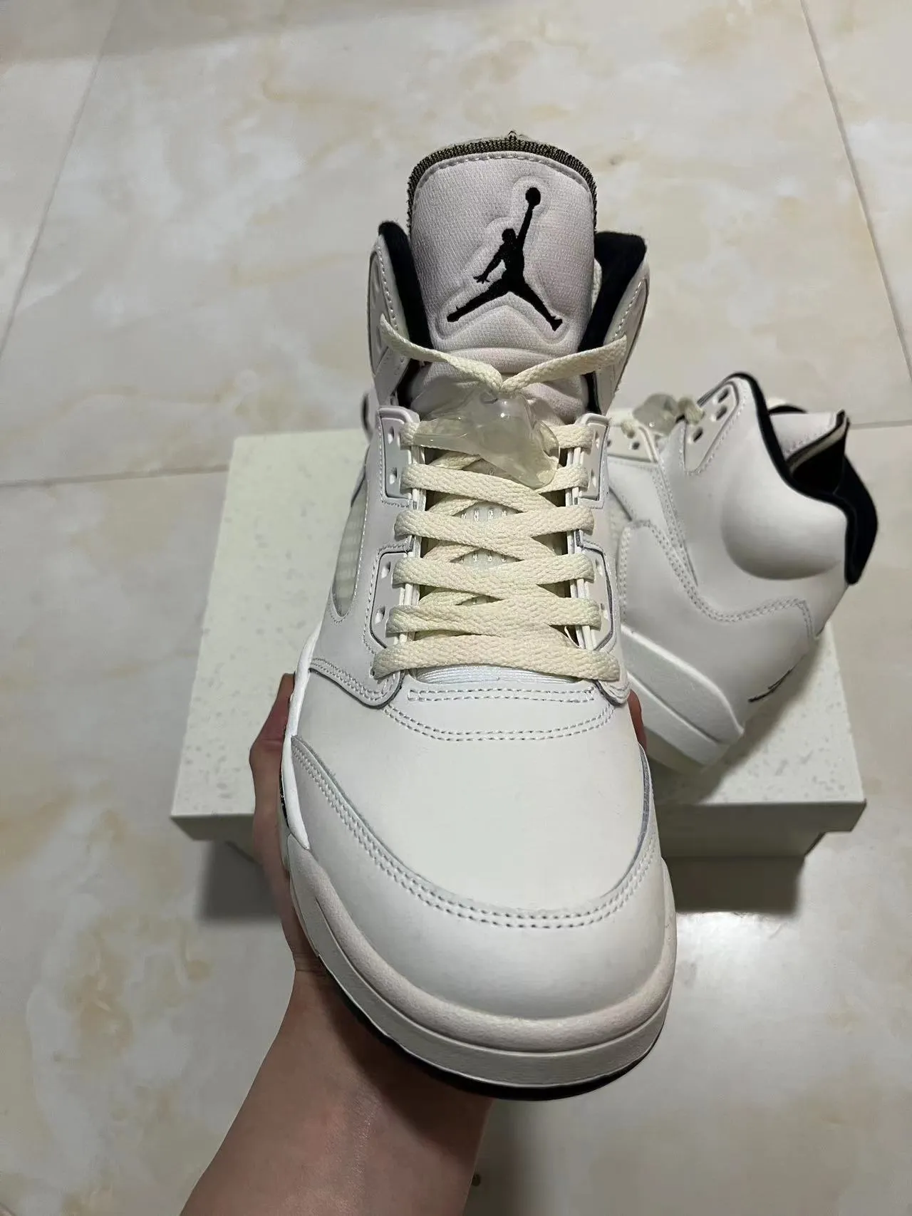 Air Jordan 5 White Black High-Top Leather And Mesh Basketball Shoes 7
