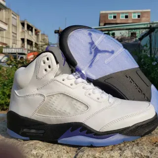Air Jordan 5 White Black Purple Basketball Shoes