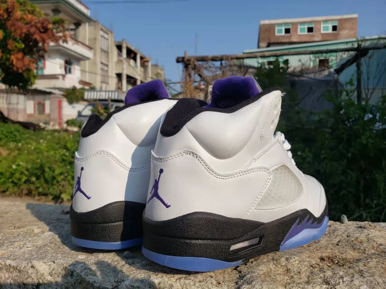 Air Jordan 5 White Black Purple Basketball Shoes 2