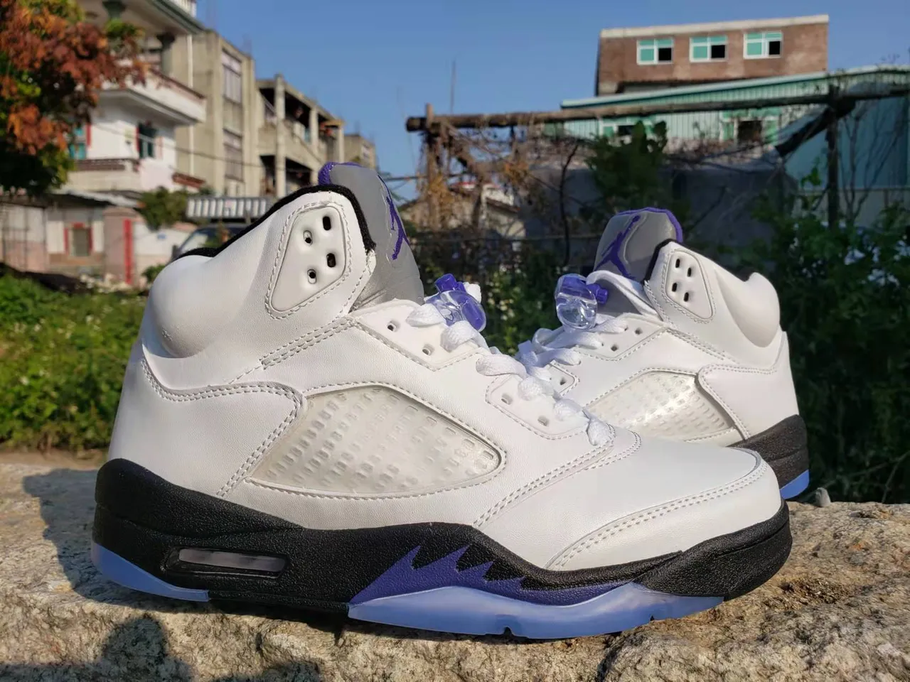 Air Jordan 5 White Black Purple Basketball Shoes 3