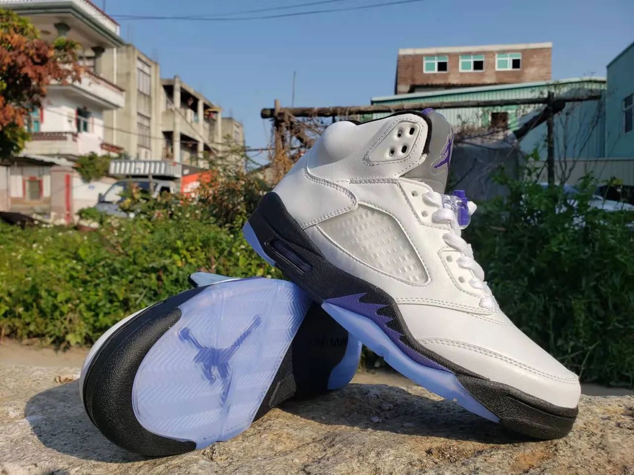 Air Jordan 5 White Black Purple Basketball Shoes 4