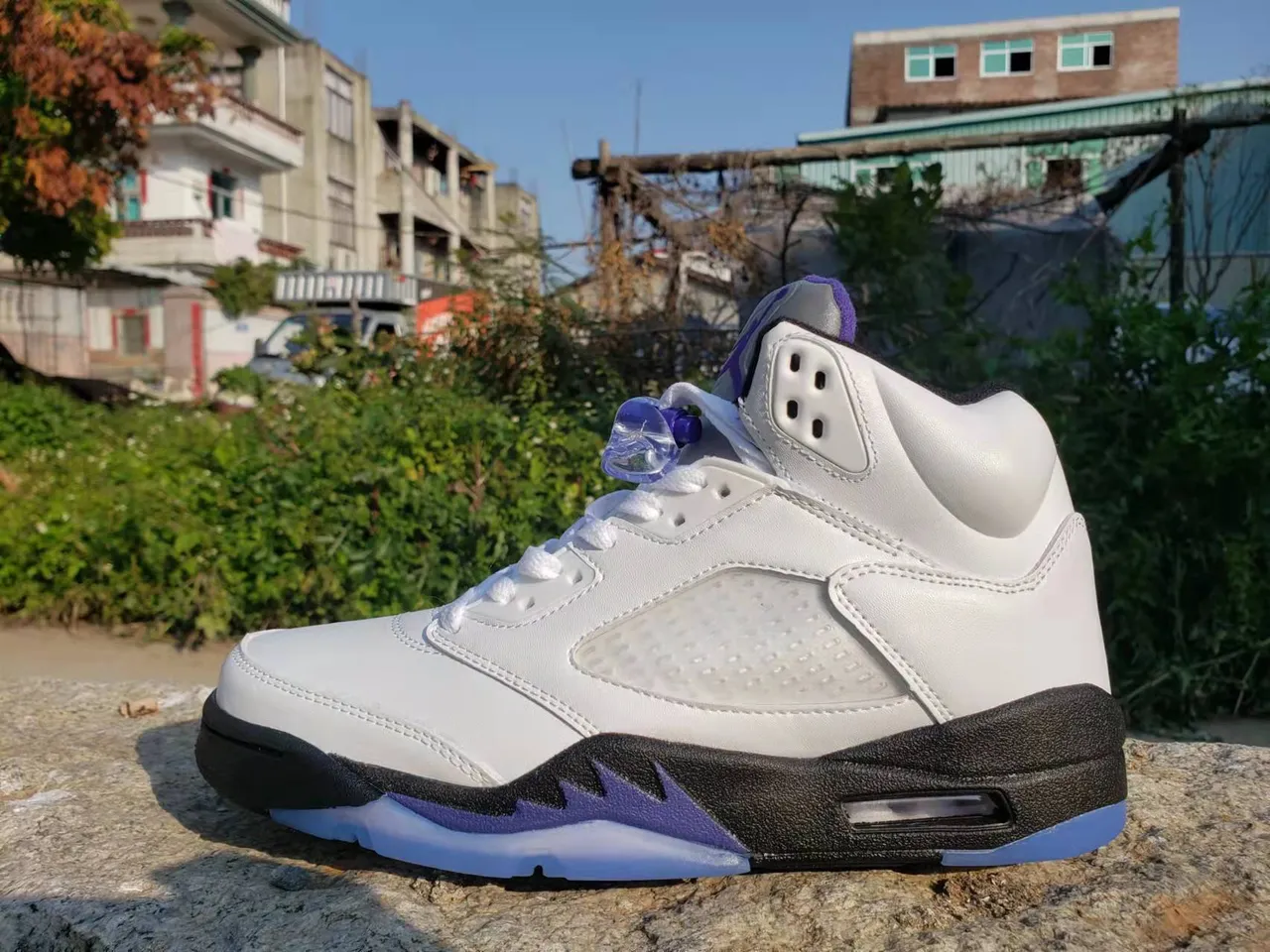 Air Jordan 5 White Black Purple Basketball Shoes 5