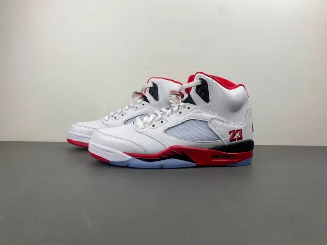 Air Jordan 5 White Red Black Basketball Shoes 8