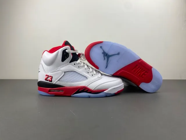 Air Jordan 5 White Red Black Basketball Shoes 10