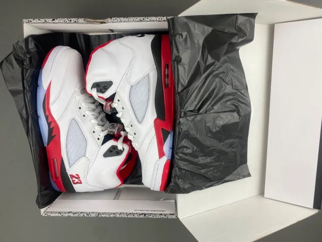 Air Jordan 5 White Red Black Basketball Shoes 11