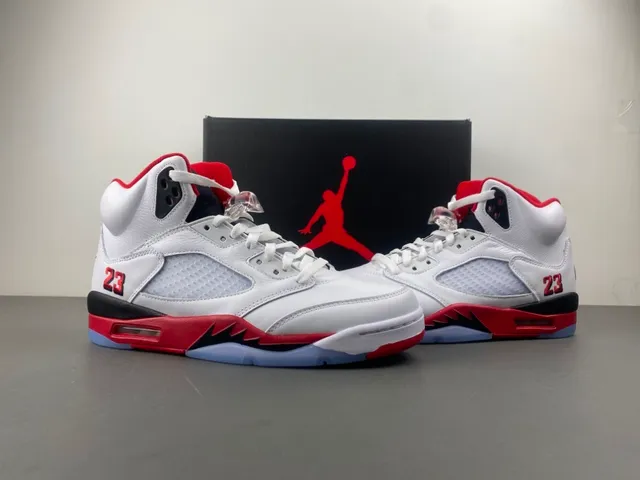 Air Jordan 5 White Red Black Basketball Shoes 12