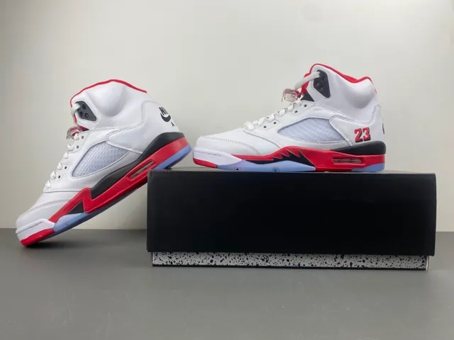 Air Jordan 5 White Red Black Basketball Shoes 13