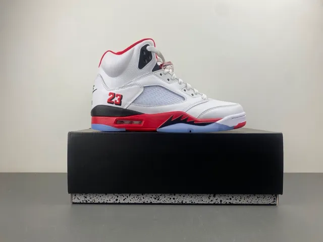 Air Jordan 5 White Red Black Basketball Shoes 14