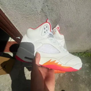 Air Jordan 5 White Red Orange Flame Basketball Shoes