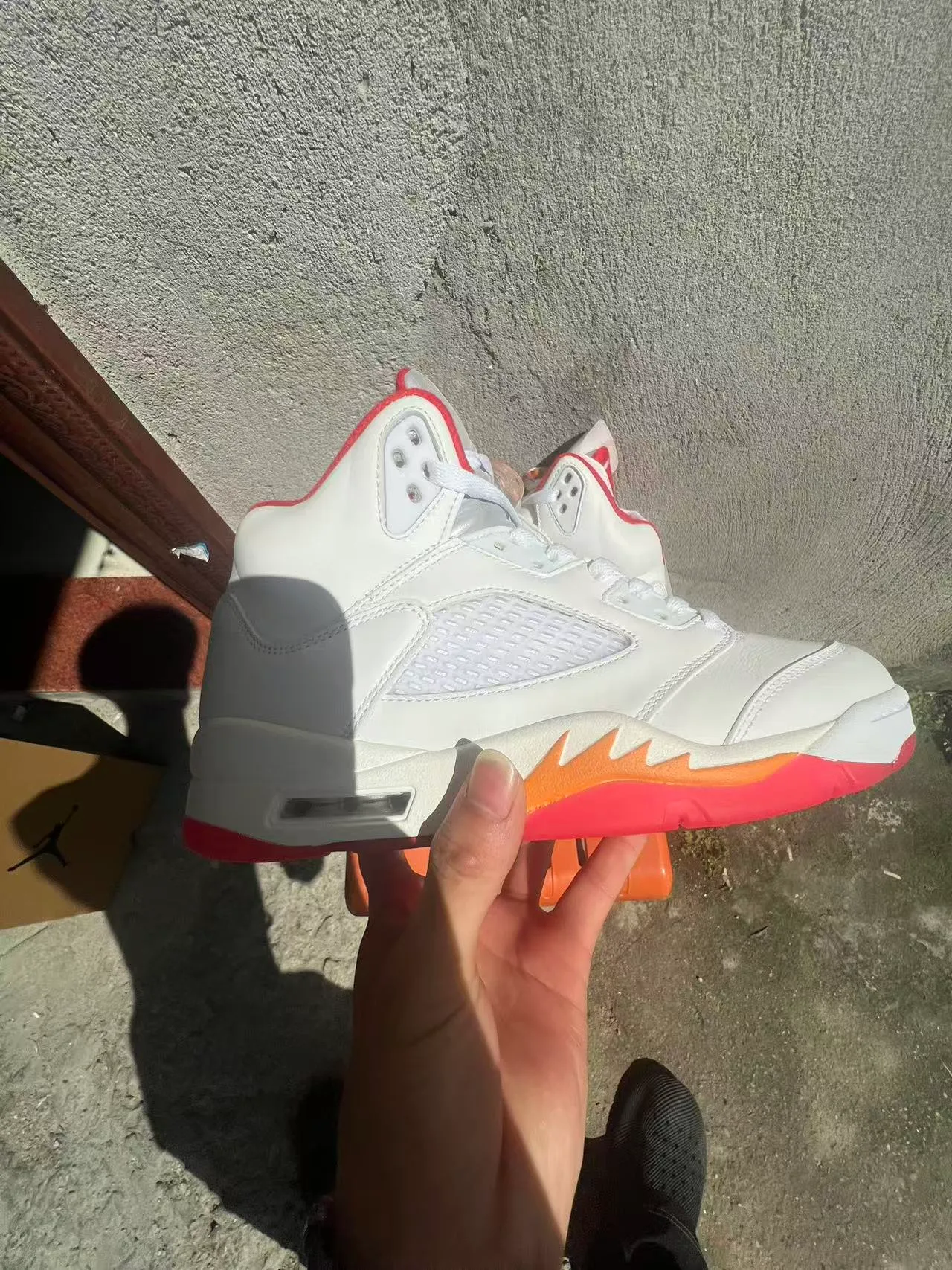Air Jordan 5 White Red Orange Flame Basketball Shoes 7