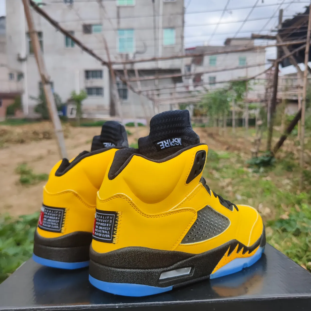 Air Jordan 5 Yellow Black Blue Basketball Shoes 3