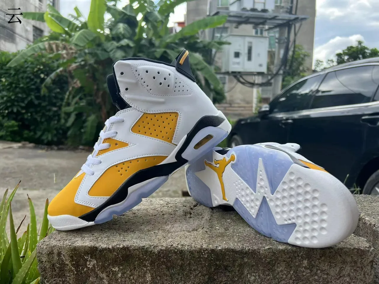 Air Jordan 6 Branco Amarelo Preto Tênis de Basquete 4