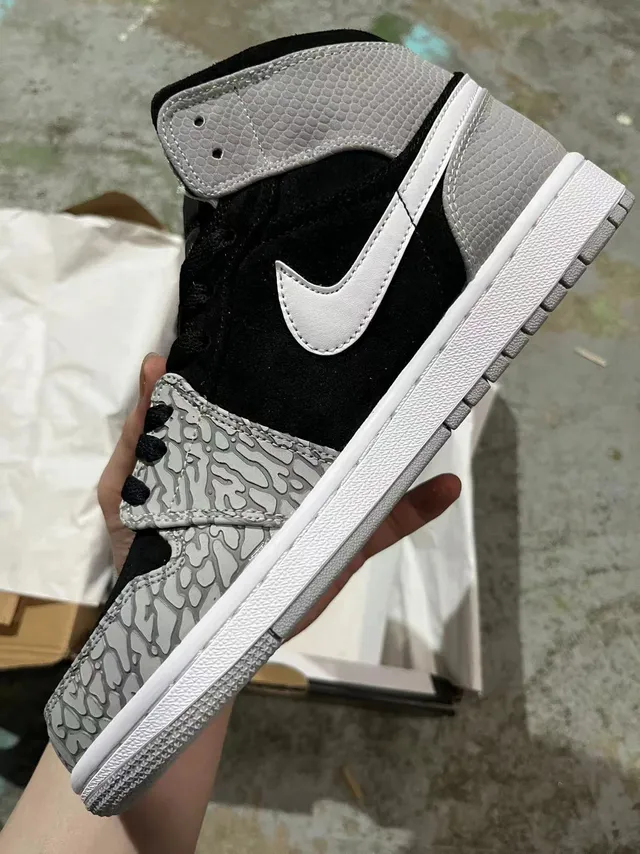 Air Jordan Black Gray High-Top Elephant Print Overlay Basketball Shoes 3