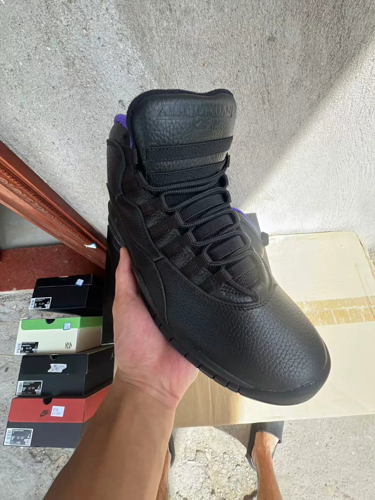 Air Jordan Black Purple High-Top Pebbled Leather Upper Basketball Shoes 2
