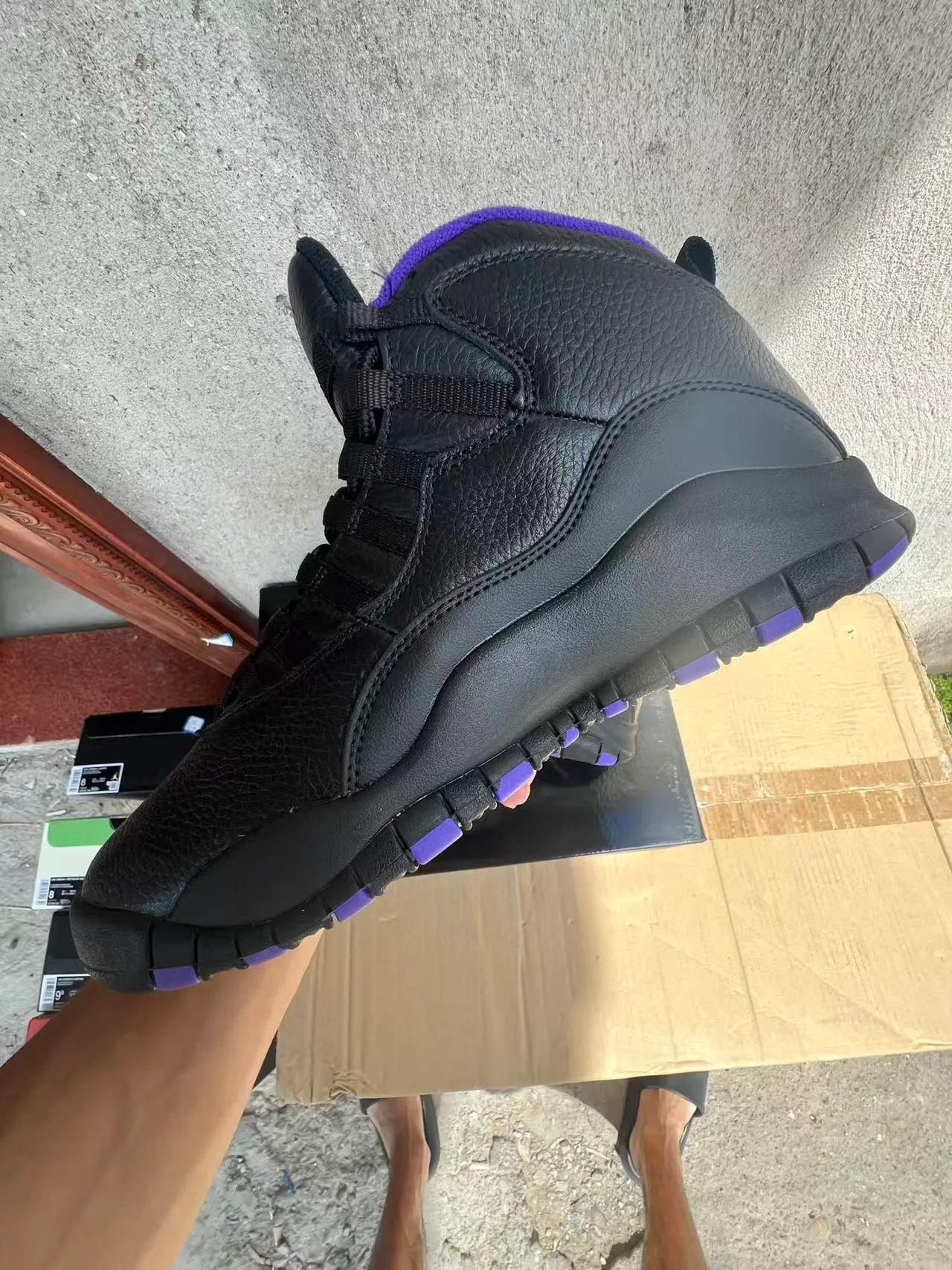 Air Jordan Black Purple High-Top Pebbled Leather Upper Basketball Shoes 5