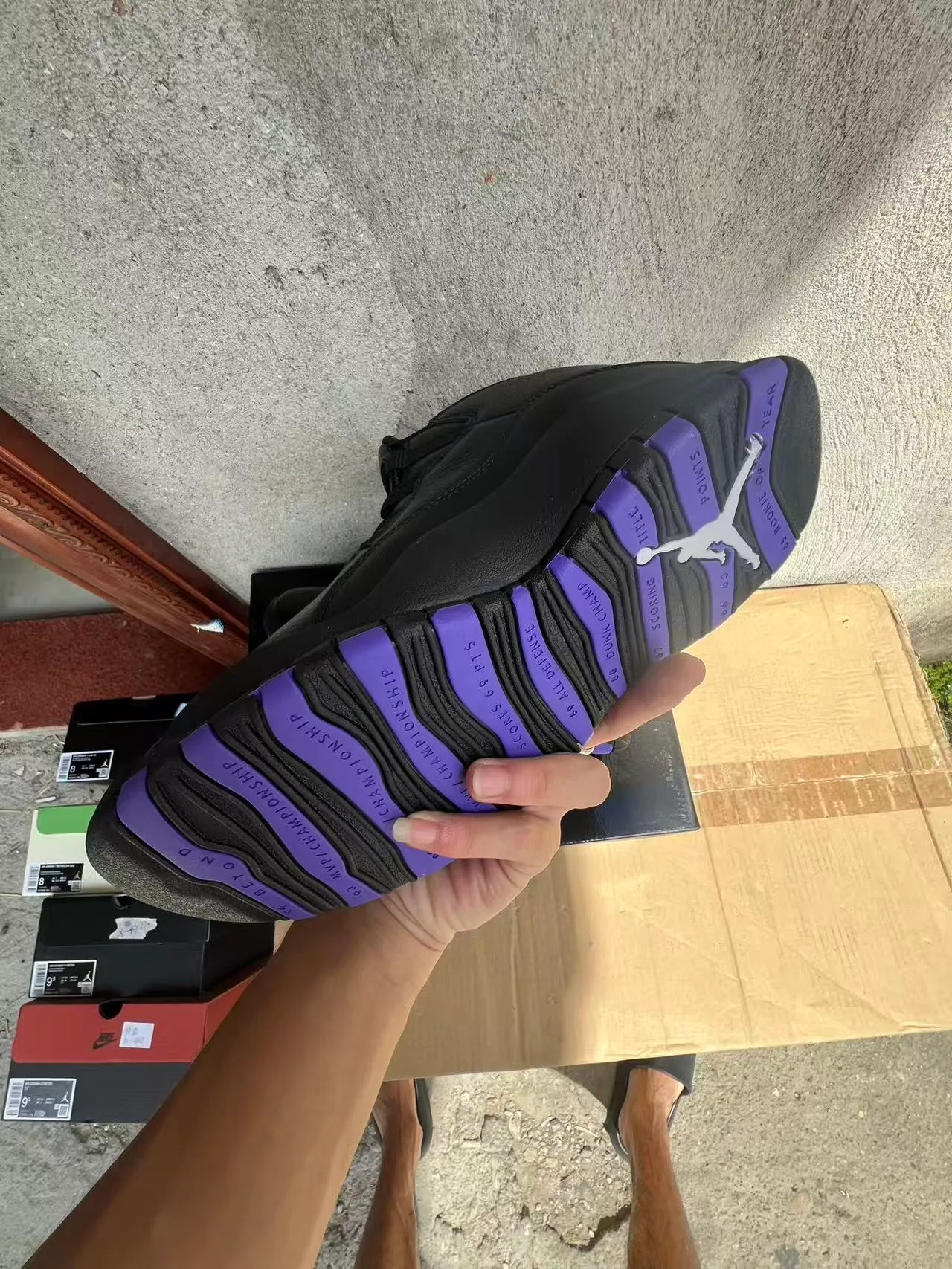 Air Jordan Black Purple High-Top Pebbled Leather Upper Basketball Shoes 6