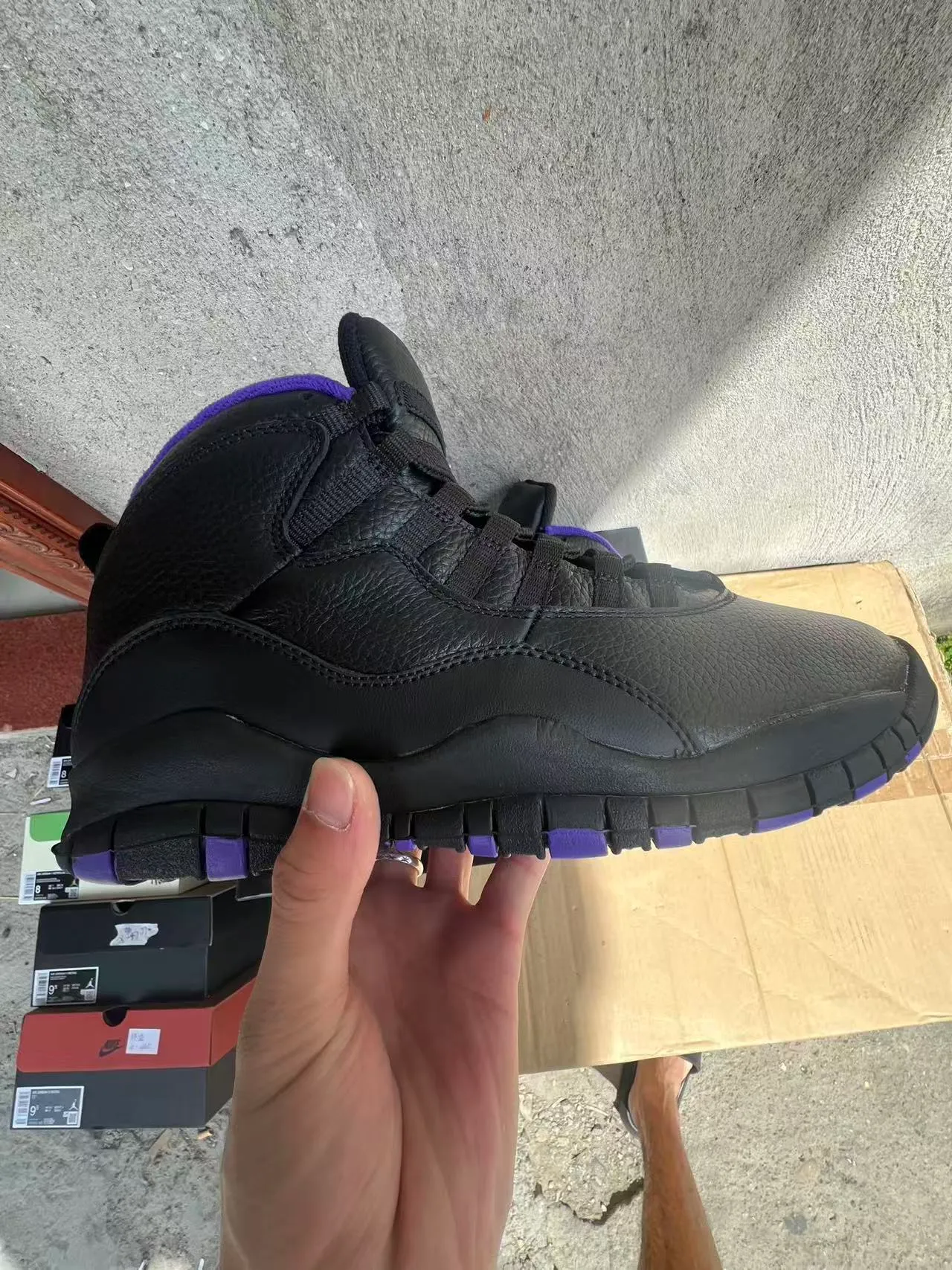 Air Jordan Black Purple High-Top Pebbled Leather Upper Basketball Shoes 7