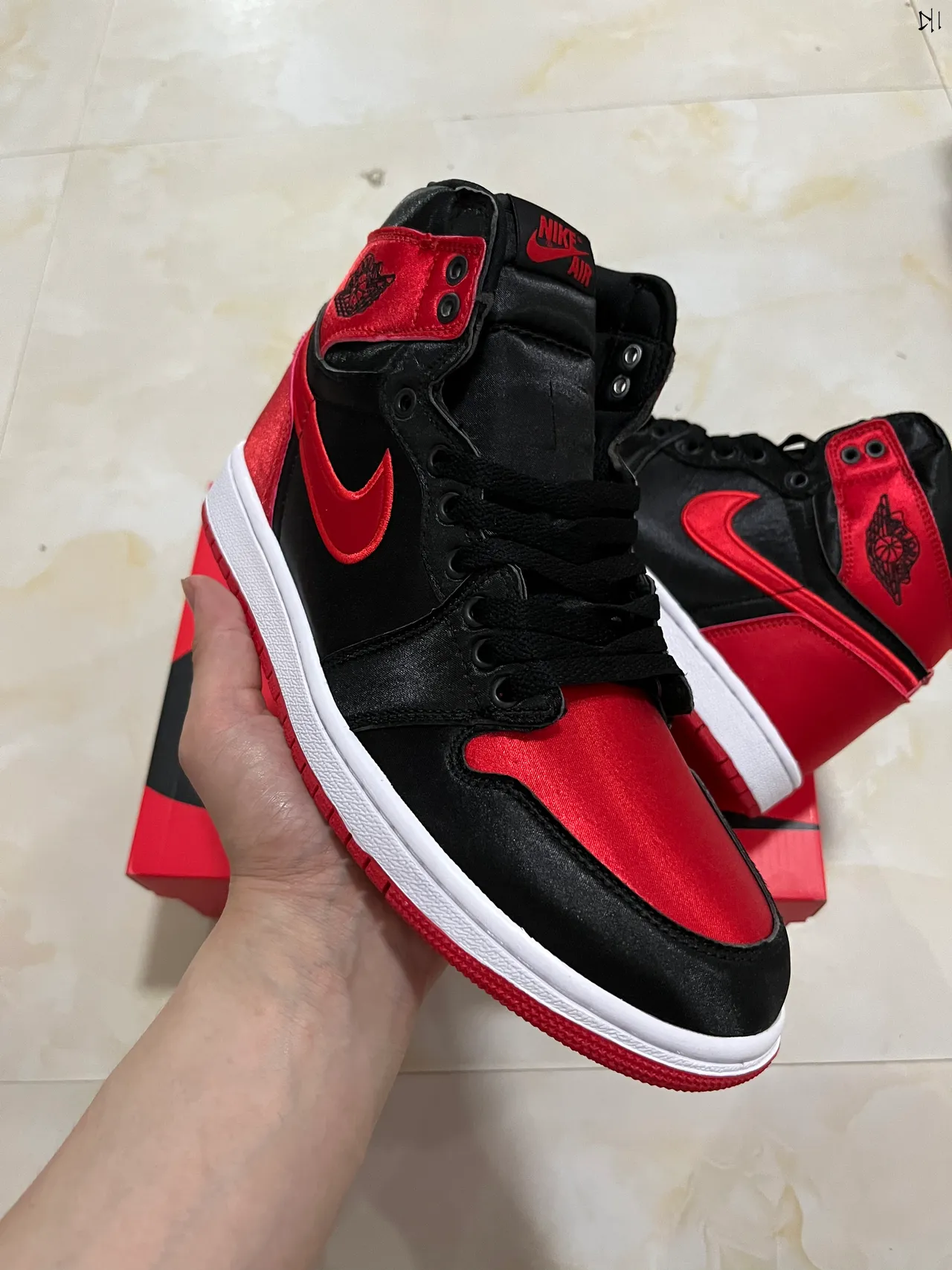 Air Jordan Black Red High-Top Satin Overlay Basketball Shoes 2