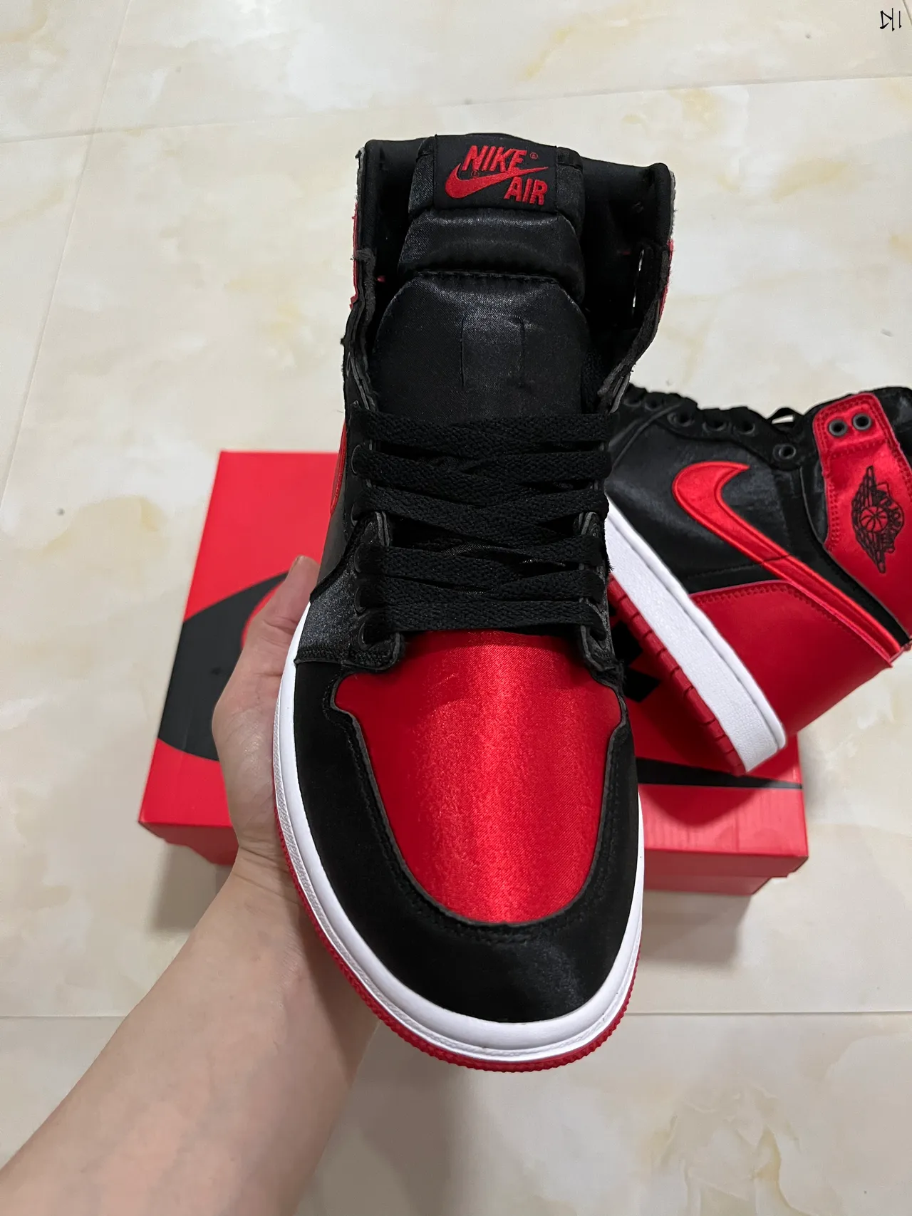 Air Jordan Black Red High-Top Satin Overlay Basketball Shoes 3