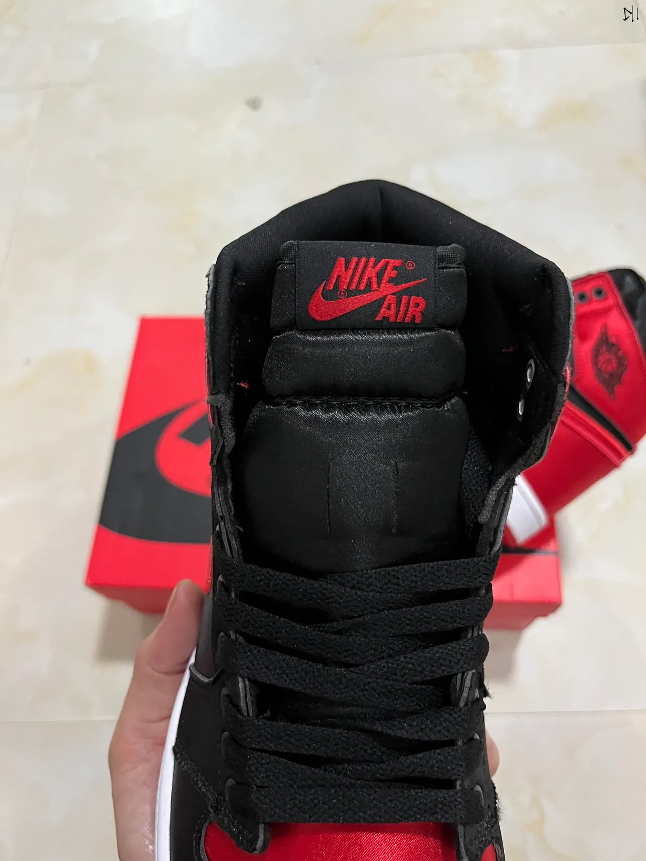 Air Jordan Black Red High-Top Satin Overlay Basketball Shoes 6