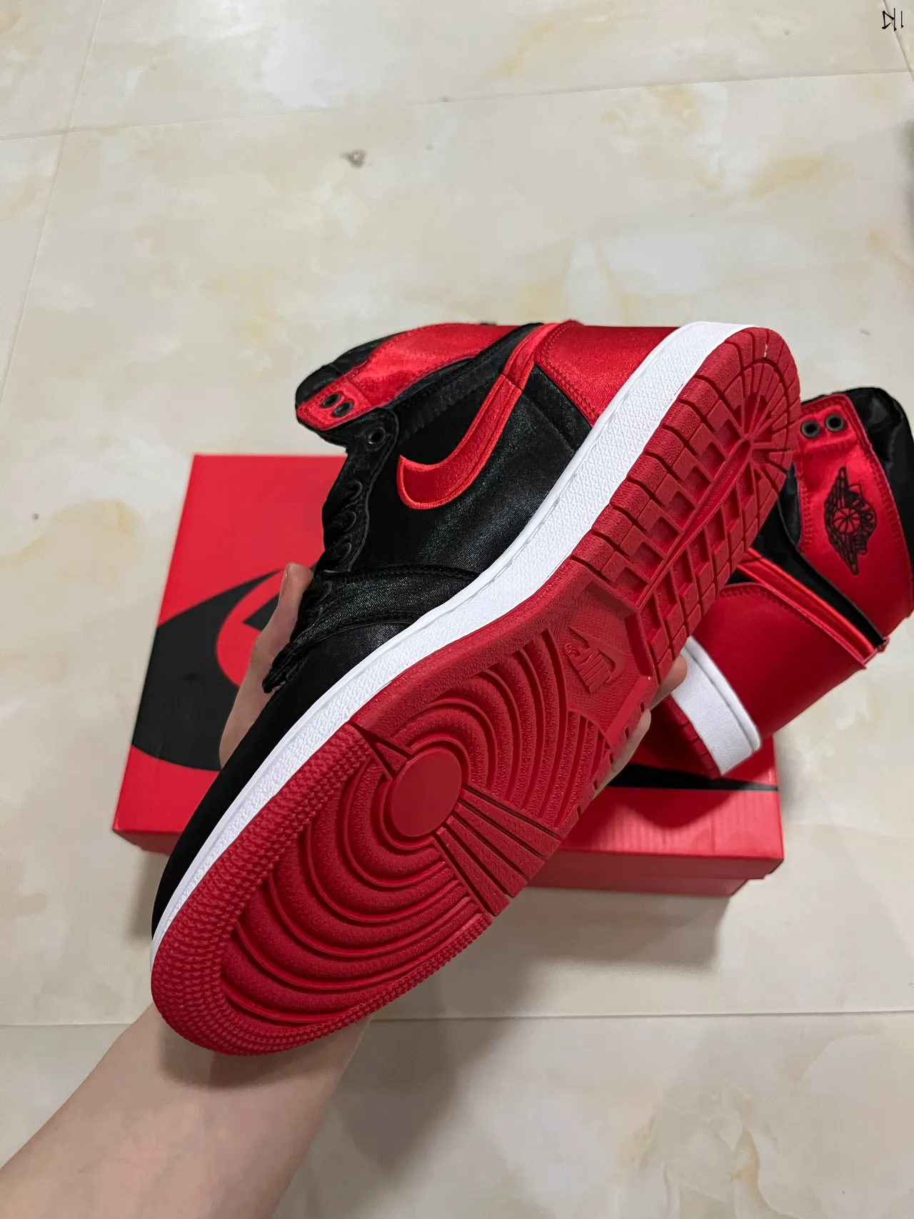 Air Jordan Black Red High-Top Satin Overlay Basketball Shoes 8