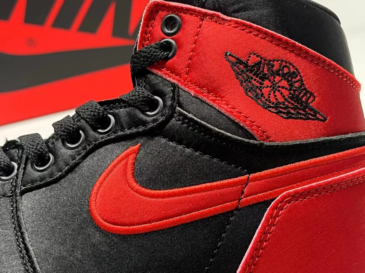 Air Jordan Black Red High-Top Satin Overlay Basketball Shoes 10