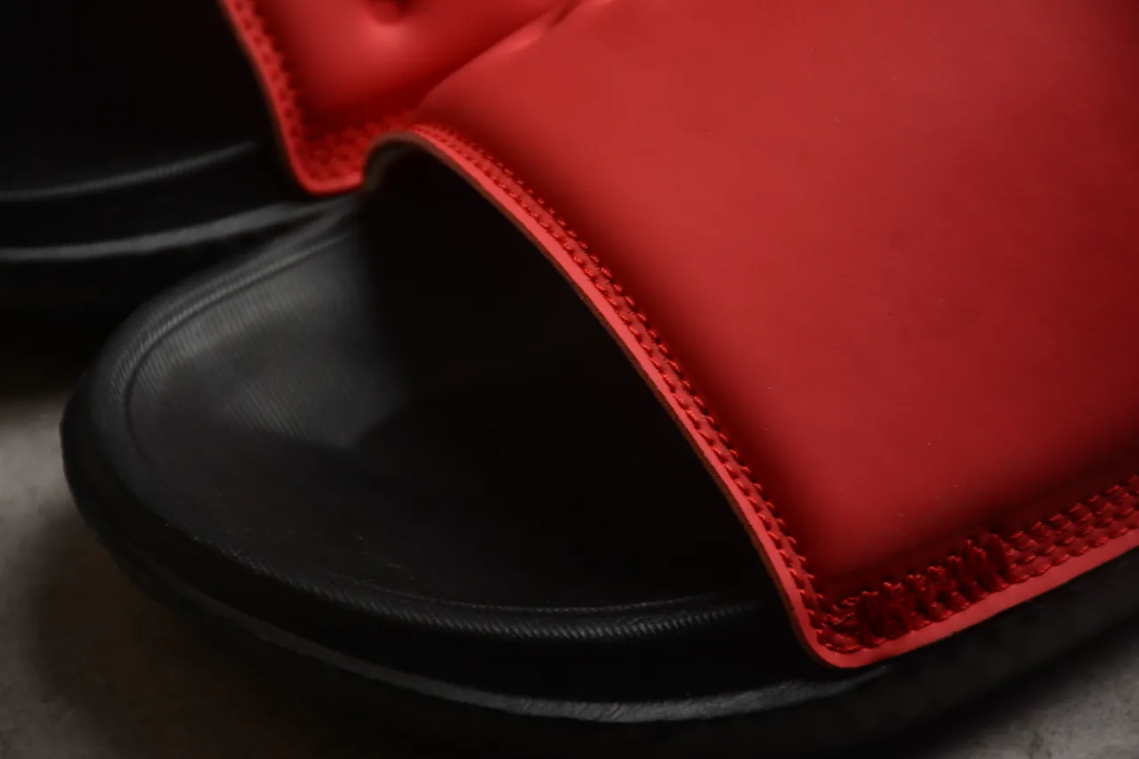 Air Jordan Red Black Two-Strap Slide Quilted Rear Slippers 7