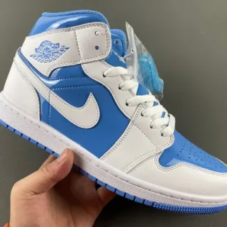 Air Jordan White Blue High-Top Patent Leather Accents Basketball Shoes