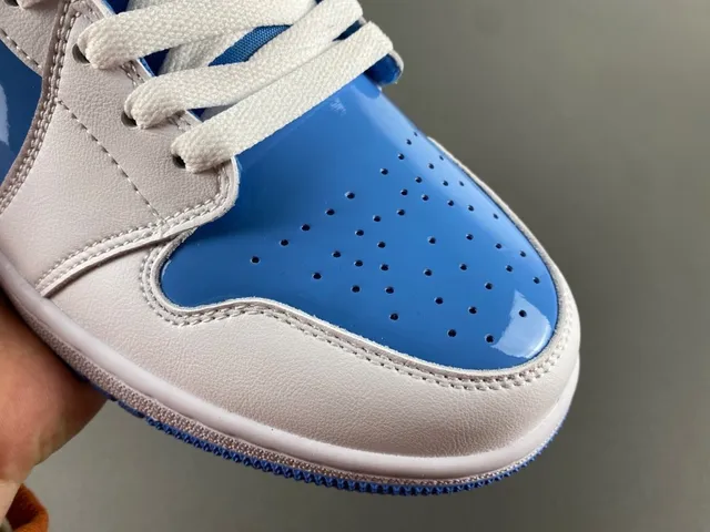 Air Jordan White Blue High-Top Patent Leather Accents Basketball Shoes 2