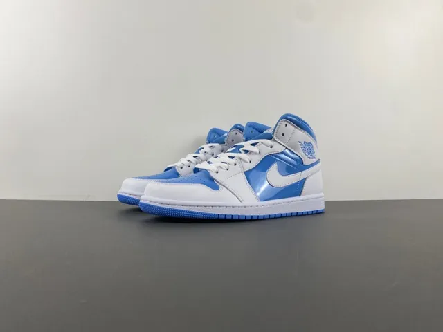 Air Jordan White Blue High-Top Patent Leather Accents Basketball Shoes 9
