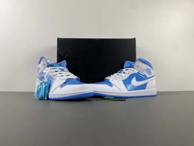 Air Jordan White Blue High-Top Patent Leather Accents Basketball Shoes 12