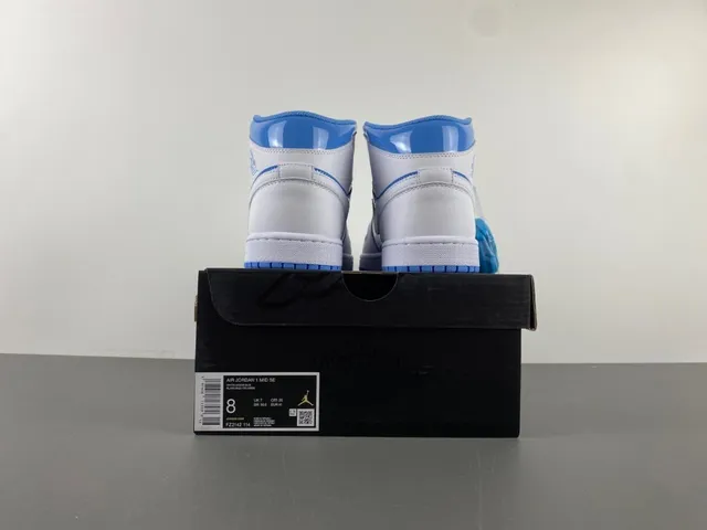 Air Jordan White Blue High-Top Patent Leather Accents Basketball Shoes 16