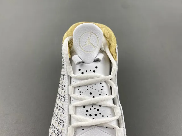 Air Jordan White Gold High-Top Silhouette Perforated Leather Upper Basketball Shoes 6