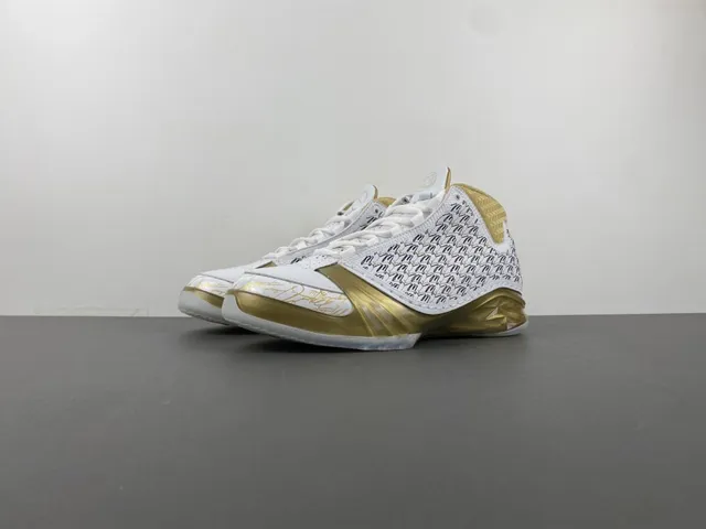 Air Jordan White Gold High-Top Silhouette Perforated Leather Upper Basketball Shoes 10