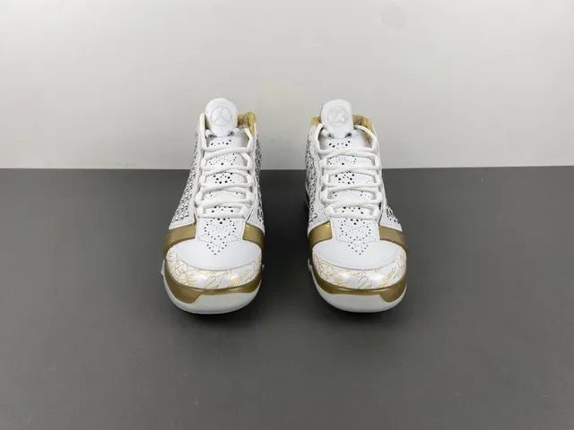 Air Jordan White Gold High-Top Silhouette Perforated Leather Upper Basketball Shoes 11